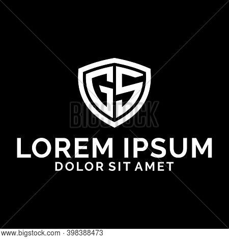 Initial Letter Gs Logo Template With Shield Line Art Illustration In Flat Design Monogram Security S