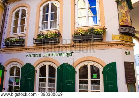 Salzburg, Austria - May 01, 2017: The Old Restaurant Zum Eulenspiegel Salzburg At Old Town In Salzbu