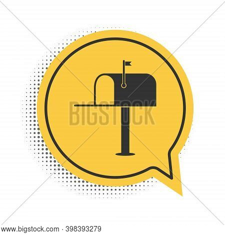 Black Open Mail Box Icon Isolated On White Background. Mailbox Icon. Mail Postbox On Pole With Flag.