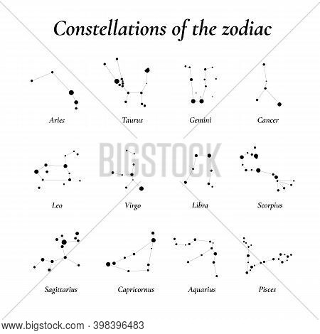Zodiac. Twelve Constellations Of The Zodiac. Constellations Lying In The Plane Of The Ecliptic. Vect