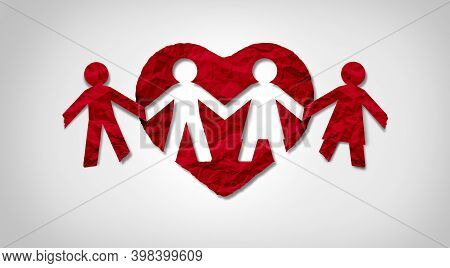 Love Split Up And Relationship Breakup Or Breaking A Marriage Or Romantic Partner As A Paper Heart W