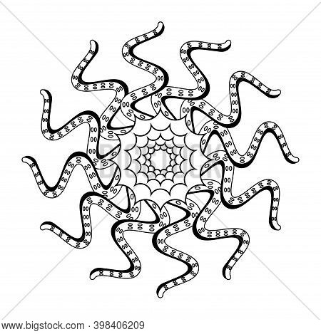 Octopus Circle Creature Vector Mandala Coloring Book