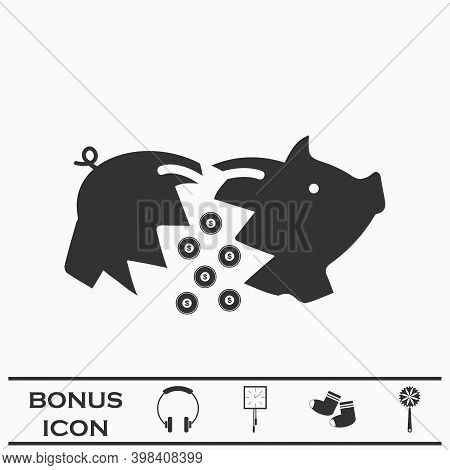 Piggy Icon Flat. Black Pictogram On White Background. Vector Illustration Symbol And Bonus Button