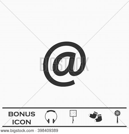 E-mail Icon Flat. Black Pictogram On White Background. Vector Illustration Symbol And Bonus Button