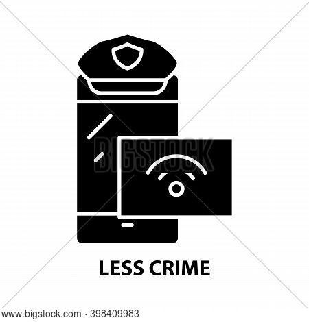 Less Crime Icon, Black Vector Sign With Editable Strokes, Concept Illustration