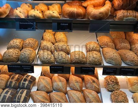 Guetersloh, Germany, April 5, 2020. A German Bakery Displays Its Specialties For Sale.
