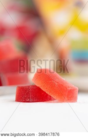 Handmade Red Marmalade. On White Background. Vertical