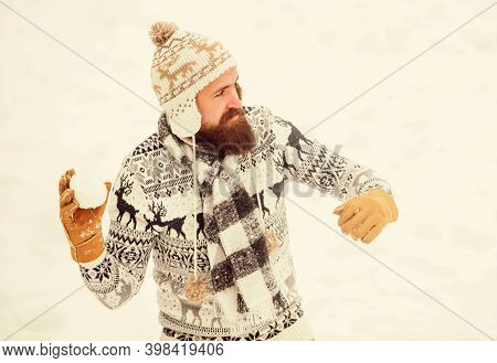 Happy Hipster Play Snowballs. Winter Season. Christmas Snow Activity. Winter Holiday. Morning Before