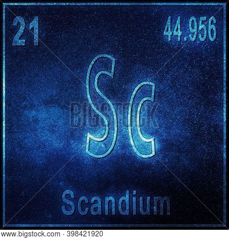 Scandium Chemical Element, Sign With Atomic Number And Atomic Weight, Periodic Table Element