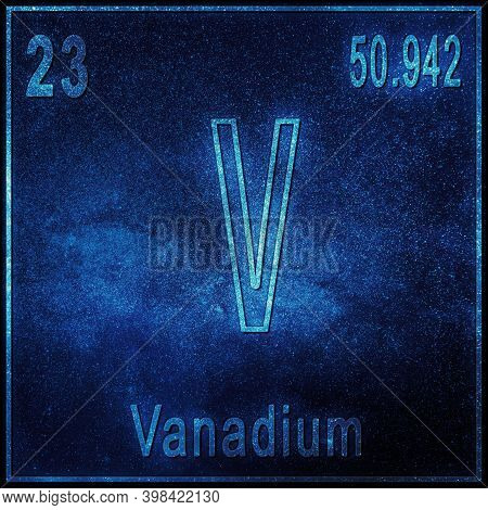 Vanadium Chemical Element, Sign With Atomic Number And Atomic Weight, Periodic Table Element