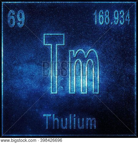 Thulium Chemical Element, Sign With Atomic Number And Atomic Weight, Periodic Table Element