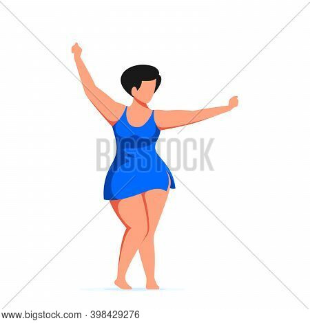 Attractive Woman Plus Size Dancing In Swimming Suit