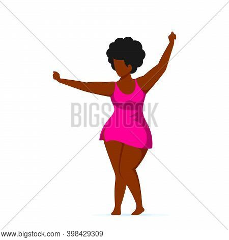 Attractive Woman Plus Size Dancing In Swimming Suit