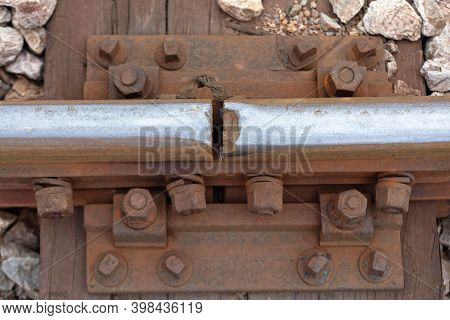 Chipped Rail At Fishplate Connection Old Railway In Serbia