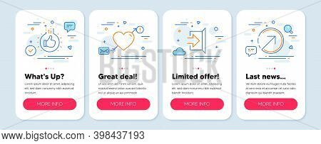 Set Of Business Icons, Such As Exit, Like Hand, Love Symbols. Mobile App Mockup Banners. Direction L