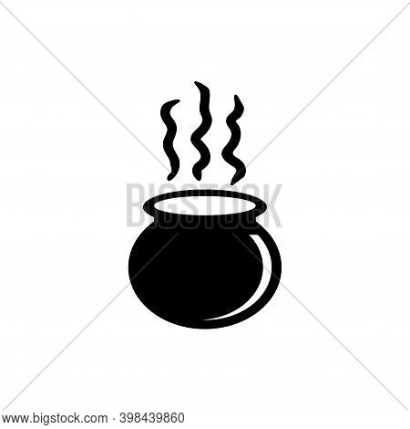 Boiled Cauldron, Halloween Witch Caldron. Flat Vector Icon Illustration. Simple Black Symbol On Whit