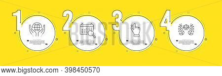 Organic Tested, Touchscreen Gesture And Search Calendar Line Icons Set. Timeline Process Infograph. 