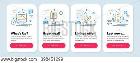 Set Of Line Icons, Such As Plants Watering, Cloud Computing, Parking Symbols. Mobile Screen Mockup B