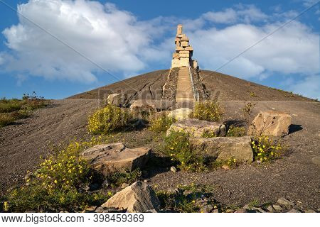 Gelsenkirchen, Germany - November 6, 2020: Rheinelbe Tip, Landmark Of Ruhr Metropolis Against Sky On