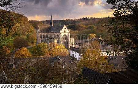 Odenthal, Germany - November 8, 2020: Panoramic Image Of The Altenberg Cathedral In Autumnal Light O