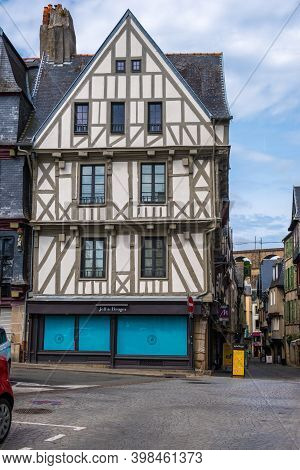 Morlaix, France - August 28, 2019: Traditional Half-timbered Houses In The Old Town Of Morlaix, Depa