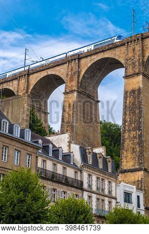 Morlaix, France - August 28, 2019: View Of A Viaduct Of Morlaix With Approaching French Sncf High Sp