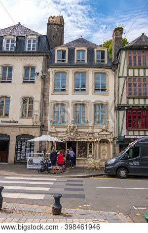 Morlaix, France - August 28, 2019: Retro Storefront Of Patisserie And Cafe In The Town Center Of Mor