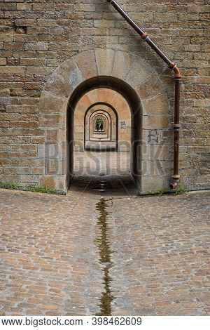 Morlaix, France - August 28, 2019: Looking Through The Arches In The Columns On The Top Of Morlaix V
