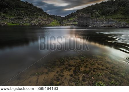 Sunset Landscape On The Bank Of The Alagon River. Spain.