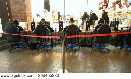 Minsk, Belarus - March 2, 2019: Cybersportsmen Hold A Match