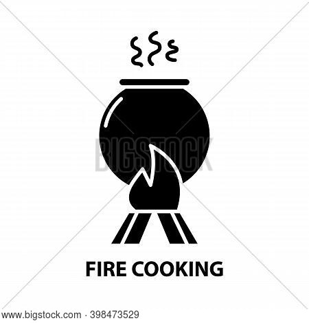 Fire Cooking Icon, Black Vector Sign With Editable Strokes, Concept Illustration