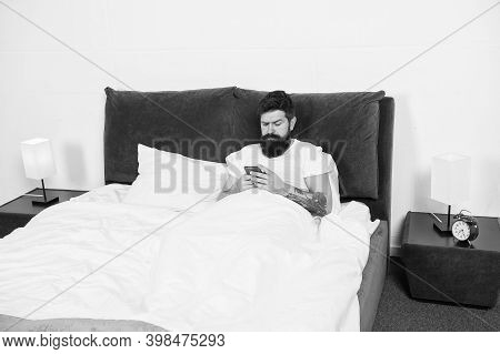 Social Networks. Download Application. Check Email. First Of All. Bearded Man Texting Sms In Bed. Hi