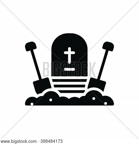 Black Solid Icon For Bury Entomb Cemetery Christianity Gravestone Halloween Corpse Dig Shovel Gravey