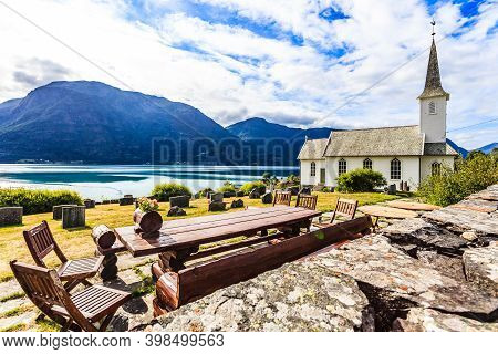 Churchyard In Nes Village At Fjord, Norway