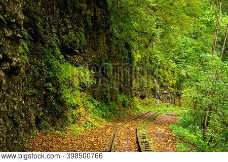 Old Narrow Gauge Railway. A Canyon Guamka, Path From Mezmay To Guamka. Russia, Krasnodar Region.
