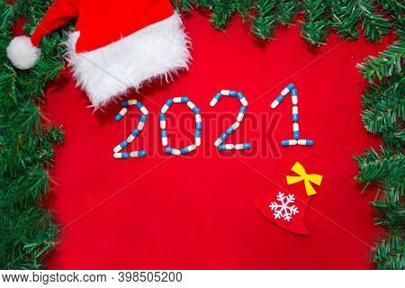 Coronavirus, Covid-19 And The New Year. Holiday In Self-isolation, Hospital. Christmas Decorations A