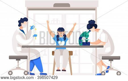 Woman Is Looking Through A Microscope. Working With The Equipment In The Lab. Guy Drips From A Pipet