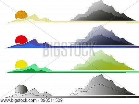 Set Of Mountains With A Rising Sun