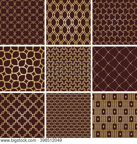 Set Of Vector Seamless Broan And Golden Geometric Patterns For Your Designs And Backgrounds. Geometr