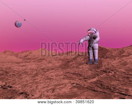 Primer hombre en el planeta Marte - 3D Render