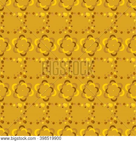 Fortuna Gold Geometric Pattern Of Small And Large Circles And Bubbles. Fortuna Gold Background With 