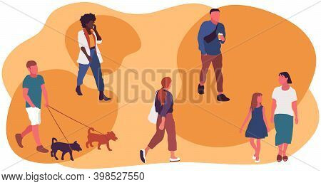 Stock Vector People Walking In The Park. Men, Women, Children Outdoors With Different Kinds Of Activ