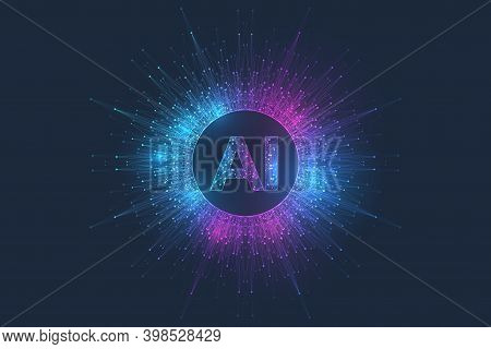 Artificial Intelligence Logo Plexus Effect. Artificial Intelligence And Machine Learning Concept. Ve