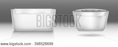 White Cosmetic Bag With Snap Button Closure For Makeup And Beauty Tools. Vector Realistic Mockup Of 