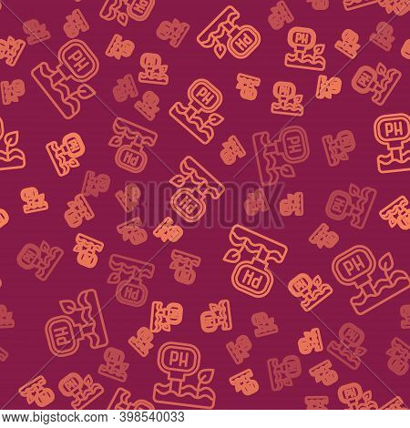 Brown Line Soil Ph Testing Icon Isolated Seamless Pattern On Red Background. Ph Earth Test. Vector