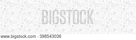 Hand Drawn Background With Hearts. Seamless Texture For Banner, Flyer Or Poster. Valentine's Day. Bl