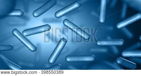 Probiotics. Restoring The Gut Flora. Blue Color. Lactobacillus. 3d Illustration.