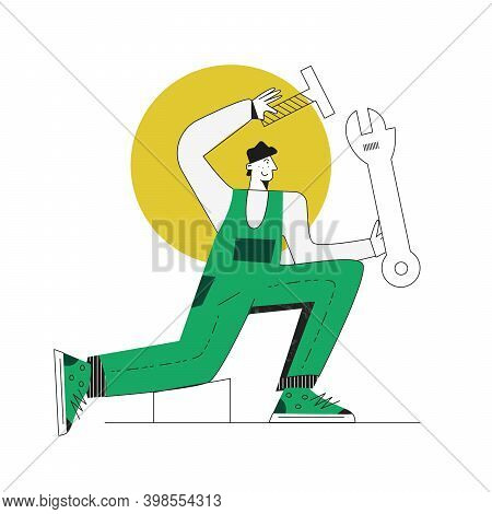 Mechanic In A Workshop In The Repair Proces Modern Flat Vector Illustrations With Character