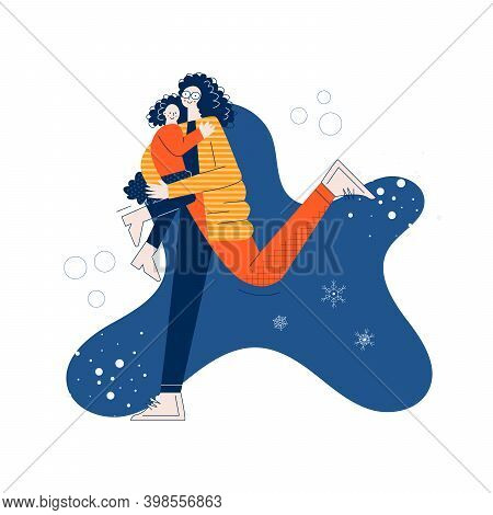 Mom Hugging Her Daughter Flat Vector Illustration With Cute Colorful Character