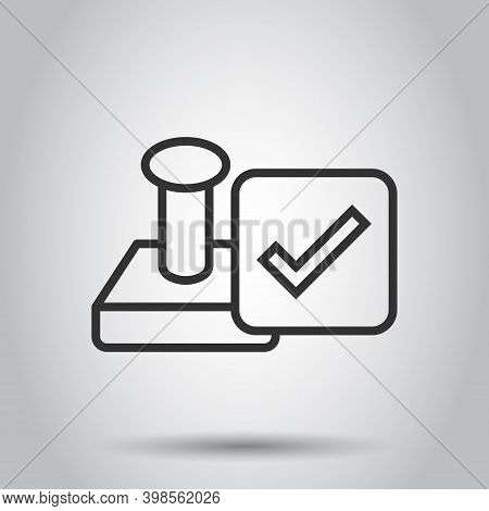 Approve Stamp Icon In Flat Style. Accept Check Mark Vector Illustration On White Isolated Background